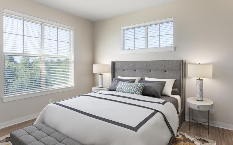 modern bedroom with large windows